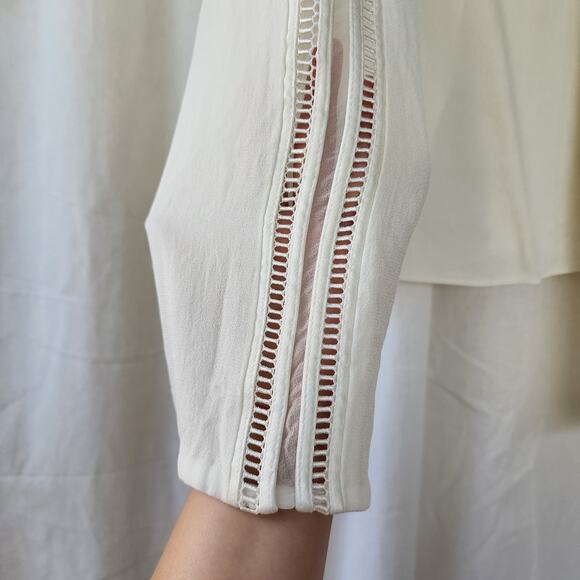 Ramy Brook Long Sleeve Top Cream Cold Shoulder Blouse Small Cut Out Crochet Silk - Picture 5 of 11